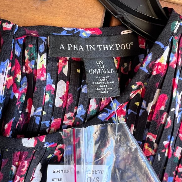 A Pea In The Pod Dress Womens One Size Black Floral Pleated Maternity Midi New - Picture 6 of 15